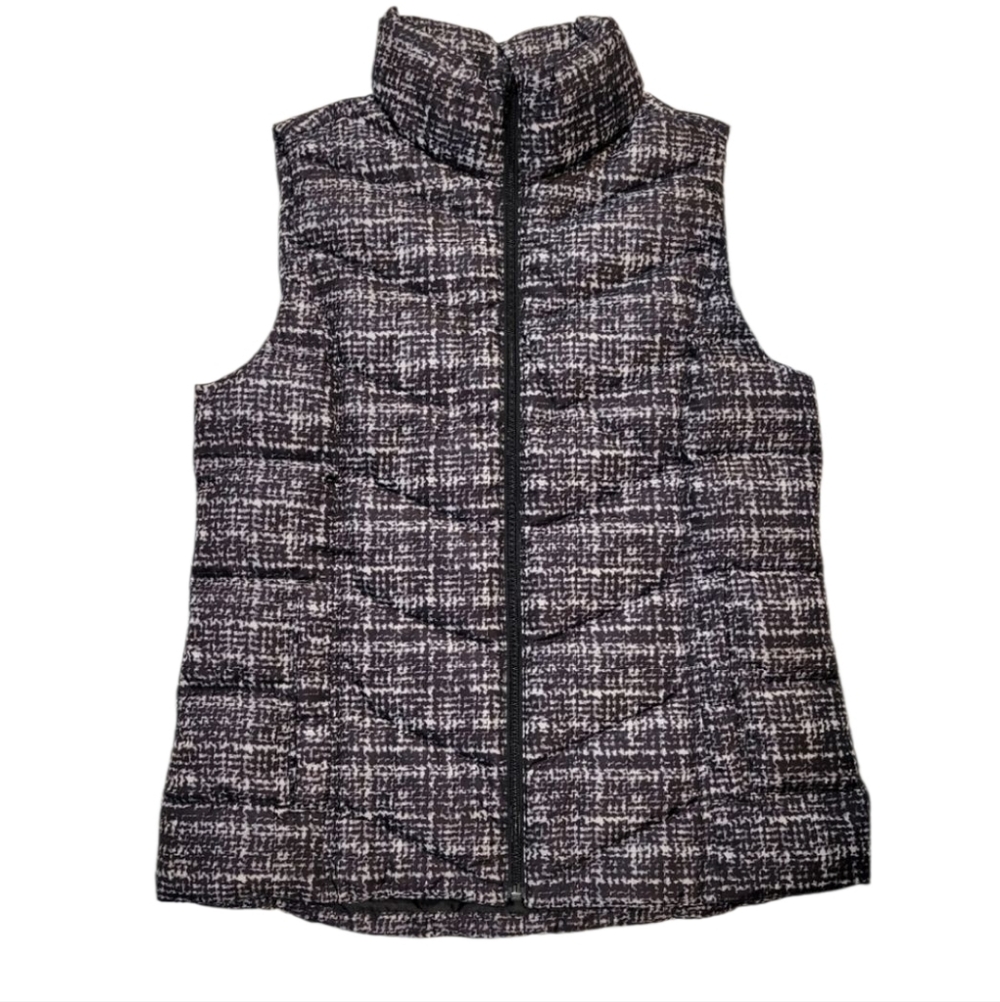 Land's End Responsible Down & Feather Sleeveless Black & White Quilted Vest Sz S